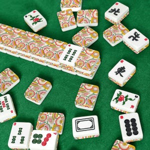 Amerikanskt Mahjong-plattset Retro Whimsy Blommig Senap Gul Salvia Grön bild 3