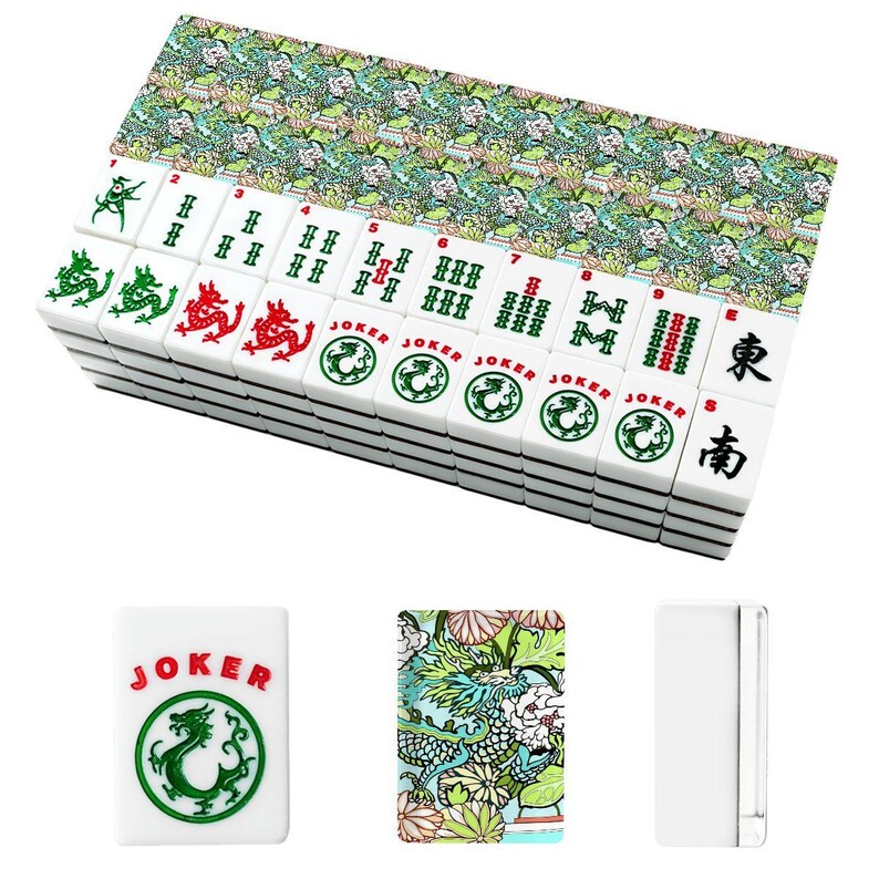 American Mahjong Tiles Imperial Dragon Colorful Chinoiserie Pattern Aqua Blue image 4