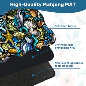 Scalloped Mahjong Mat Coastal Sea Life Underwater Theme Collage Pattern image 7