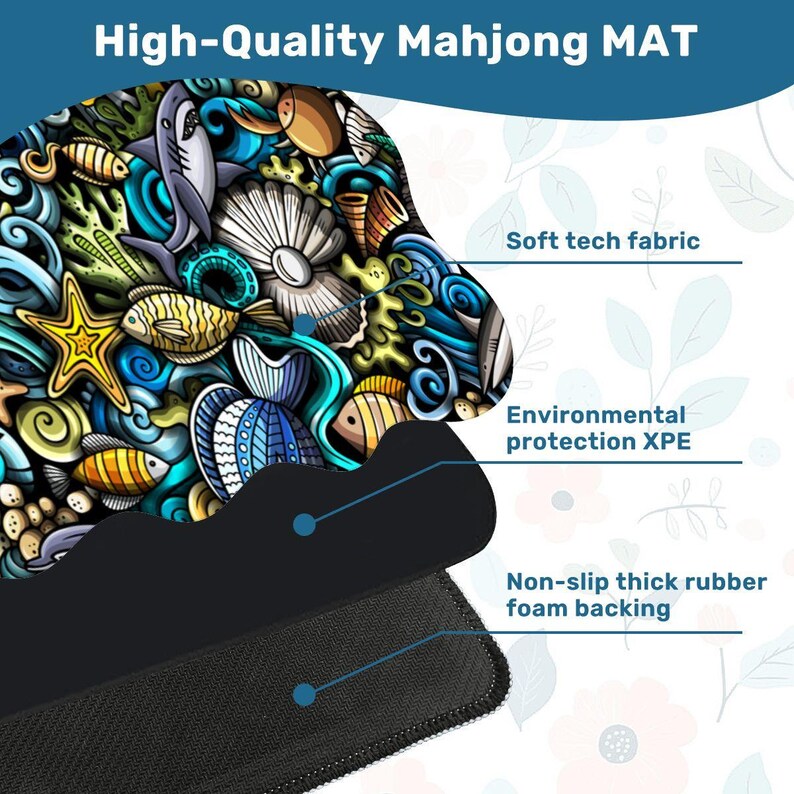 Scalloped Mahjong Mat Coastal Sea Life Underwater Theme Collage Pattern image 7