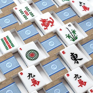 "Amerikanische Mahjong Fliesen Set ""Küsten Sackleinen"" Sammlung Personalisierte Name Blau Jute." Bild 2