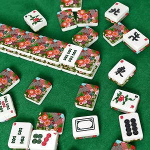 American Mahjong Tile Set Japanese Floral Chrysanthemum Pattern Red Green White image 3