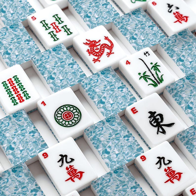 American Mahjong Set Summer Pool Water Blue and White image 2