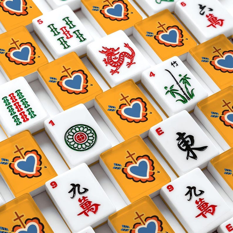 American Mahjong Tiles Set Sacred Heart with Arrow & Sword Bright Colorful Motif image 1