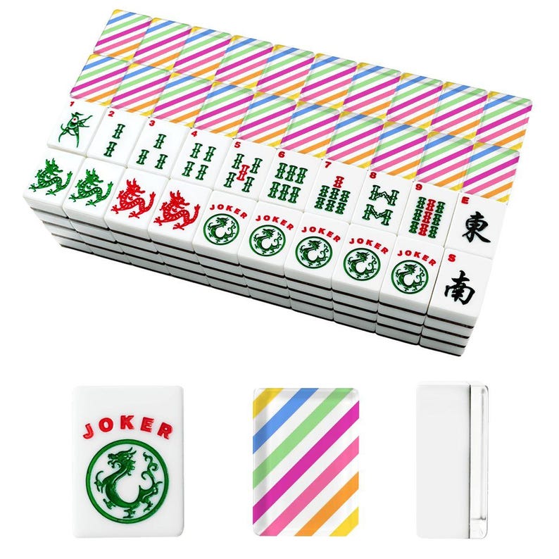 Amerikanische Mahjong Fliesen Set Preppy Summer Stripes Muster Rosa Gelb Blau Weiß Bild 4