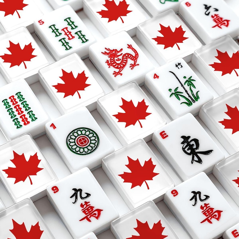 American Mahjong Tile Set with Jokers Canada Maple Leaf Red White - Tiles Only image 1