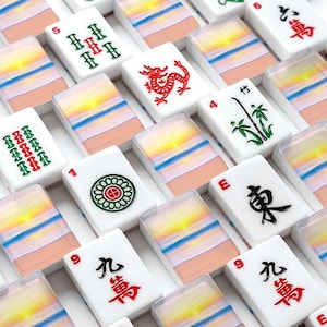 Amerikanskt Mahjong-plattset Kustnära havsvågor på stranden Persikablå Gul Vit bild 2