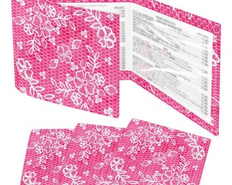 Mahjong-korthållare, set om 4 - rosa och vitt spetsmönster