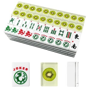 American Mahjong Tile Set Kiwi Fruit Motif Print Bright Lime Green image 3