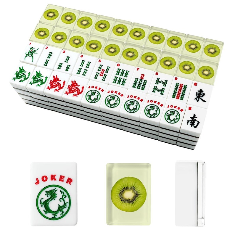 American Mahjong Tile Set Kiwi Fruit Motif Print Bright Lime Green image 3