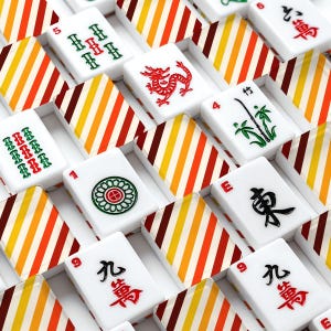 Amerikaanse mahjongtegelset herfststreeppatroon bordeaux rood oranje geel afbeelding 2