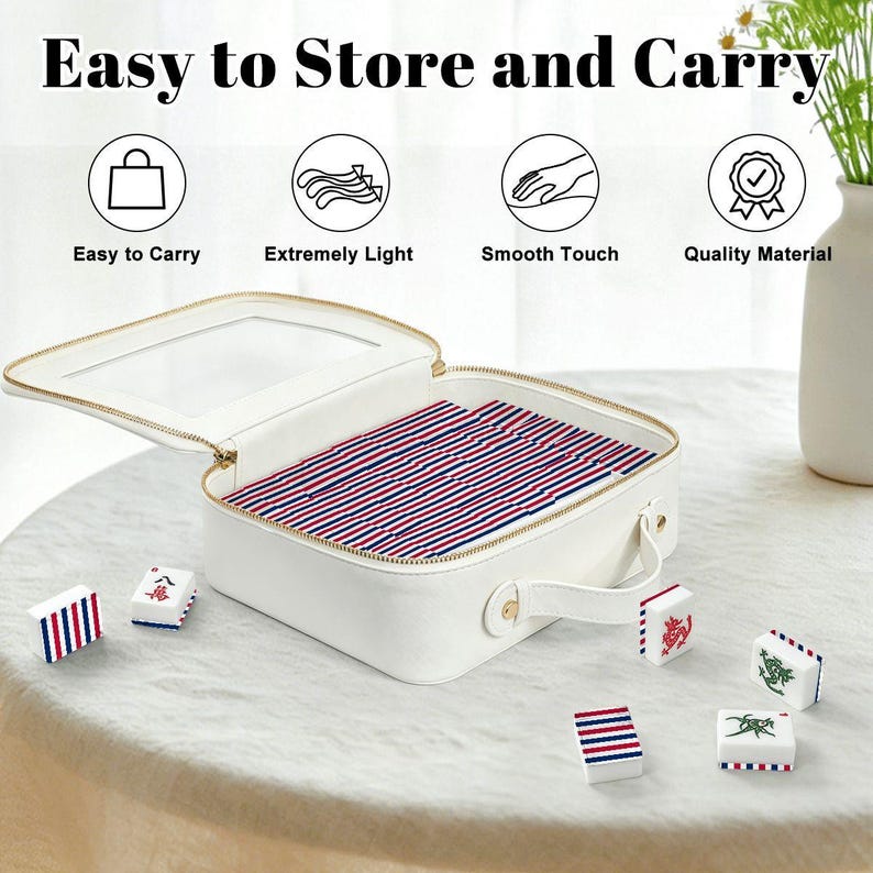 American Mahjong Tiles Set Red White and Blue Horizontal Stripes Pattern image 7