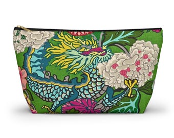 Mahjong Tile Storage Bag Imperial Dragon Colorful Chinoiserie Pattern Emerald Green