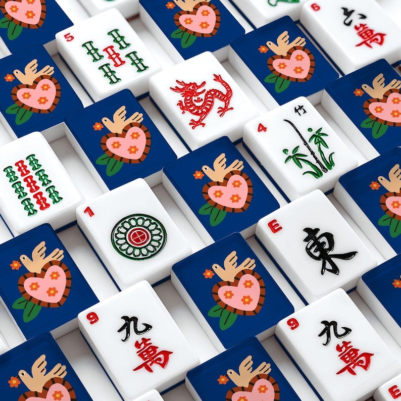 American Mahjong Tile Set Sacred Heart with Bird and Flowers image 1