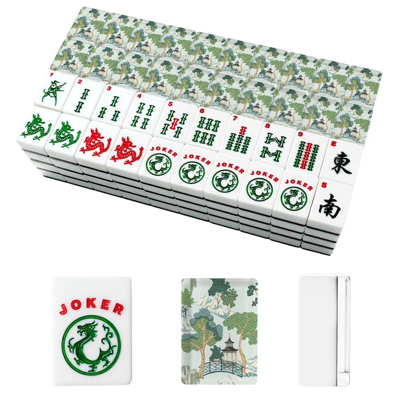 American Mahjong Tiles Set Chinoiserie Gazebo Pattern Light Blue image 3