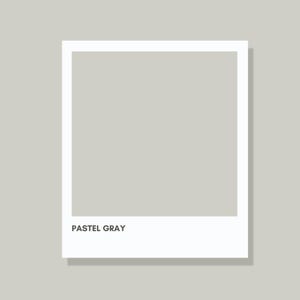 May include: A square graphic print featuring a solid pastel gray center framed by a thick white border. The text "PASTEL GRAY" is printed in a clean, dark sans-serif font at the bottom left corner within the white border area of the design.