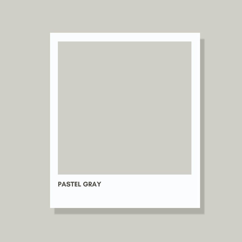 May include: A square graphic print featuring a solid pastel gray center framed by a thick white border. The text "PASTEL GRAY" is printed in a clean, dark sans-serif font at the bottom left corner within the white border area of the design.