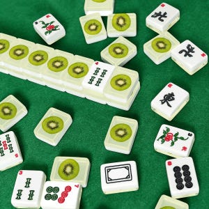 American Mahjong Tile Set Kiwi Fruit Motif Print Bright Lime Green image 2