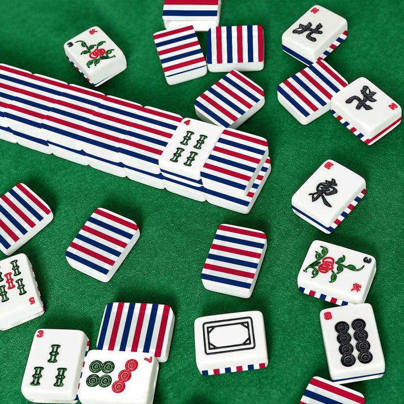 American Mahjong Tiles Set Red White and Blue Horizontal Stripes Pattern image 3