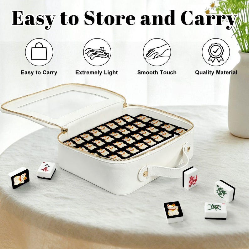 American Mahjong Tiles Set - Maneki Neko Cat Lucky Charm Print image 5