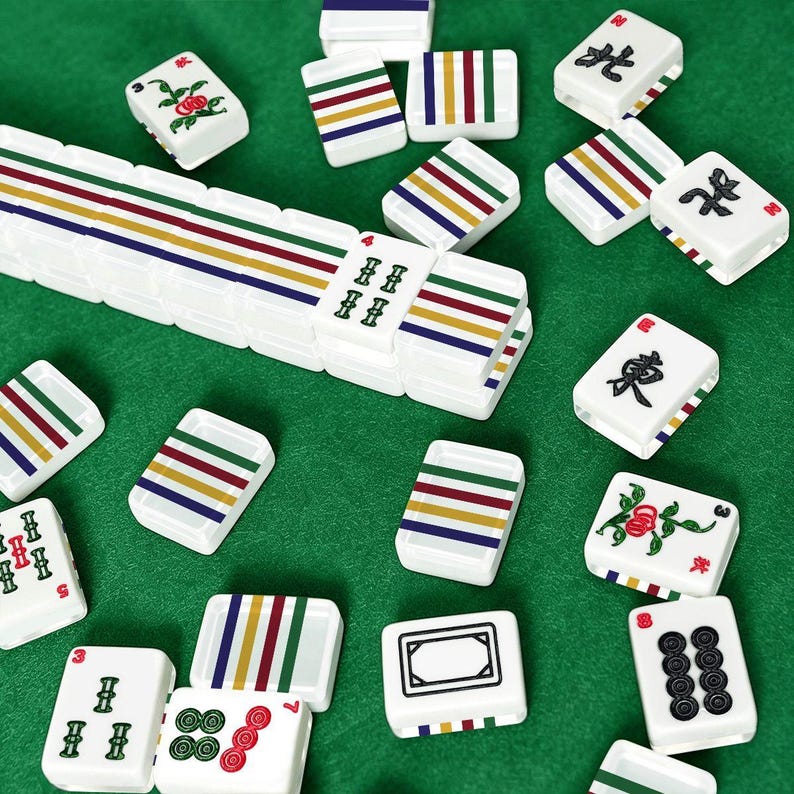 American Mahjong Tiles Set Hudson's Bay Colors Stripe Pattern Green Red Yellow Blue image 3