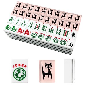American Mahjong Tiles Set MCM Mid Century Modern Atomic Kitty Black Cat Pink image 3