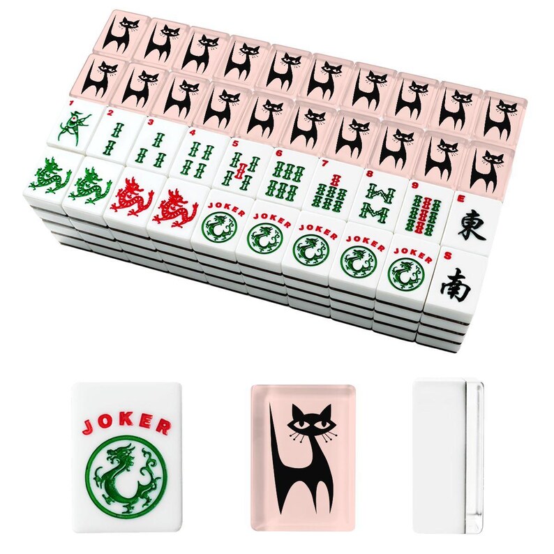 American Mahjong Tiles Set MCM Mid Century Modern Atomic Kitty Black Cat Pink image 3
