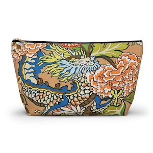 Mahjong Tiles Storage Bag Imperial Dragon Colorful Chinoiserie Pattern Tan image 1