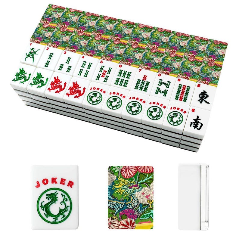 American Mahjong Tiles Set Imperial Dragon Colorful Chinoiserie Pattern Emerald Green image 6