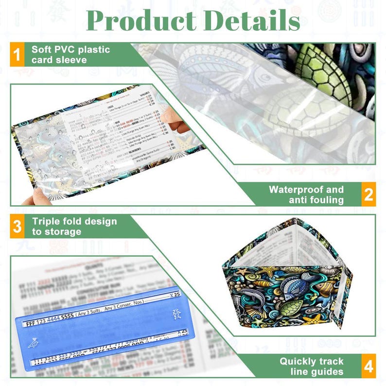 Mahjong Card Holders Coastal Sea Life Underwater Theme Collage Pattern image 5