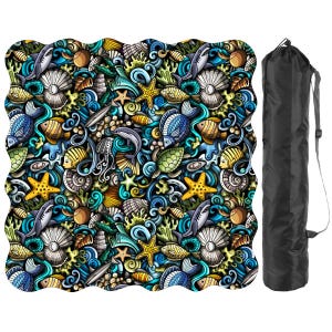 Scalloped Mahjong Mat Coastal Sea Life Underwater Theme Collage Pattern image 1