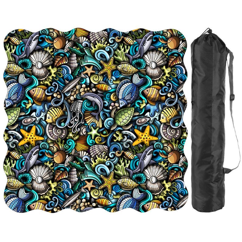 Scalloped Mahjong Mat Coastal Sea Life Underwater Theme Collage Pattern image 1