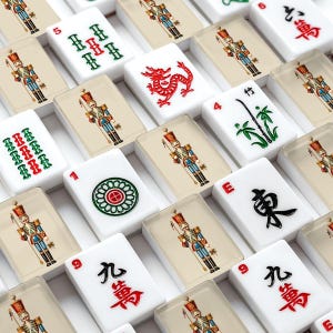 American Mahjong Tiles Set Toy Soldier Vintage Christmas Design Blue Red Beige image 2