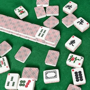 American Mahjong Tile Set with Jokers Light Pink Tartan Plaid Pattern - Tiles Only image 2
