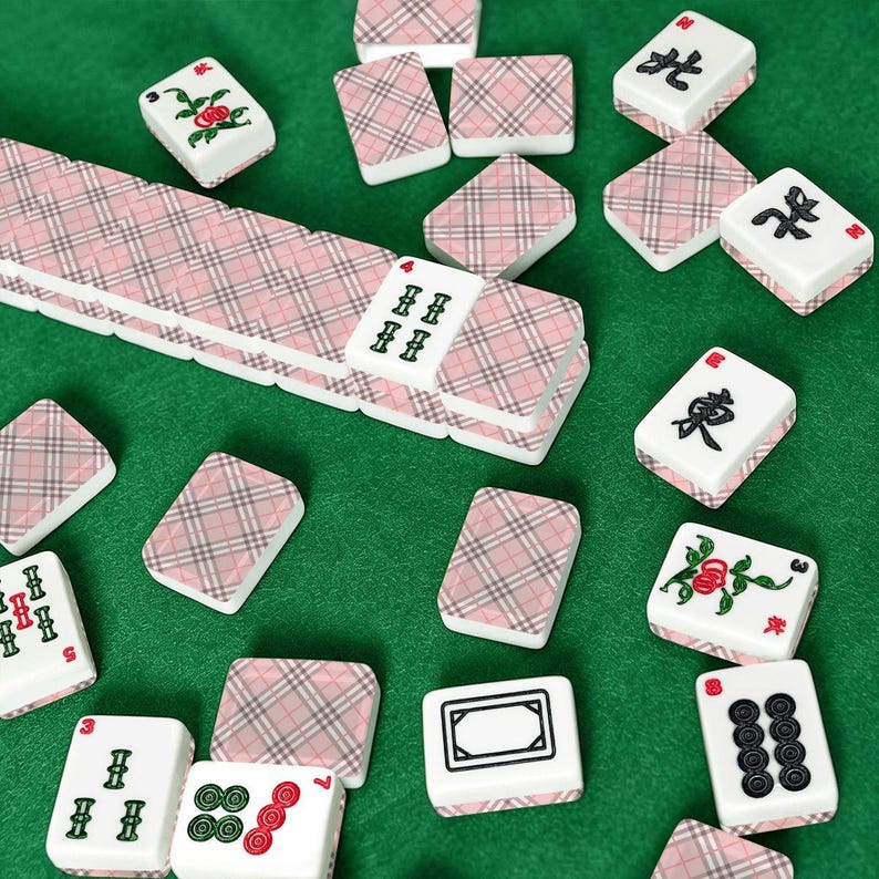 American Mahjong Tile Set with Jokers Light Pink Tartan Plaid Pattern - Tiles Only image 2