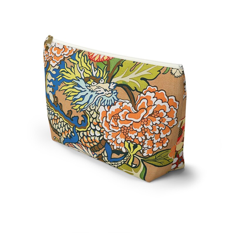 Mahjong Tiles Storage Bag Imperial Dragon Colorful Chinoiserie Pattern Tan image 10