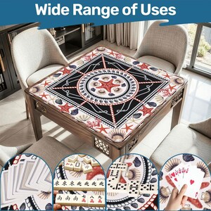 Scalloped Mahjong Table Mat Coastal Nautical Starfish and Seashells image 4