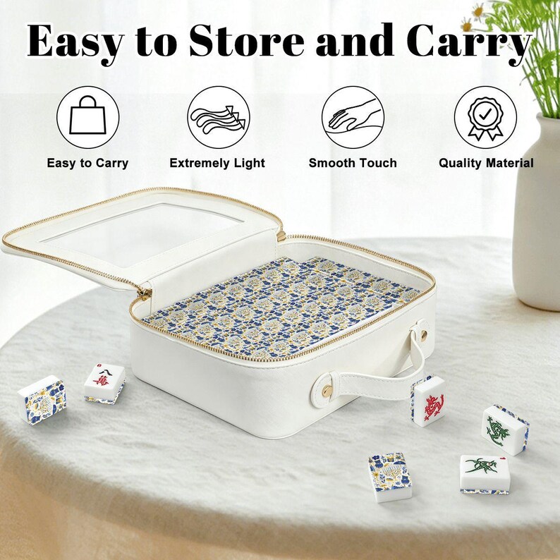 Amerikanische Mahjong Fliesen Set Happy Hanukkah Muster Blau Gelb Weiß Bild 5