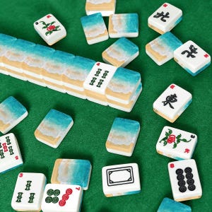 American Mahjong Tiles Set Coastal Print Summer Beach Shore Teal Blue Turquoise Aqua White image 2