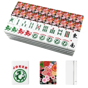 Fichas de mahjong americanas con estampado floral japonés de crisantemos en rojo, negro y blanco. imagen 3
