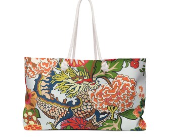 Bolsa grande para guardar objetos de Mahjong, con estampado colorido de dragón imperial y estilo chinoiserie.