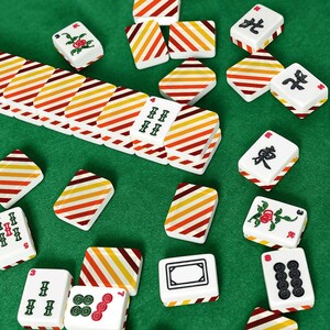 Amerikaanse mahjongtegelset herfststreeppatroon bordeaux rood oranje geel afbeelding 10