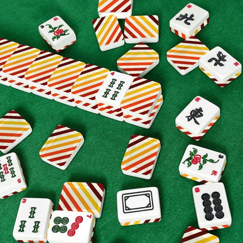 Amerikaanse mahjongtegelset herfststreeppatroon bordeaux rood oranje geel afbeelding 10
