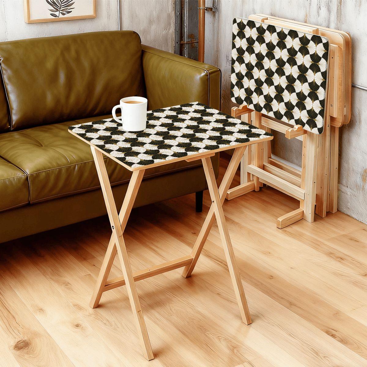 Set of 4 Folding Tray Tables - Art Deco Pattern Black & White - Etsy