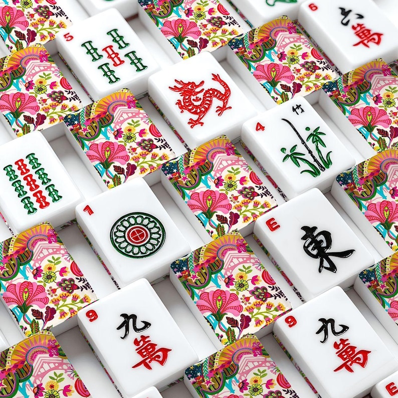 Amerikanische Mahjong Fliesen Set Maximalist Art Collage Print Dopamin Muster Helles und Buntes Design Bild 2