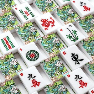 American Mahjong Tiles Imperial Dragon Colorful Chinoiserie Pattern Aqua Blue image 2