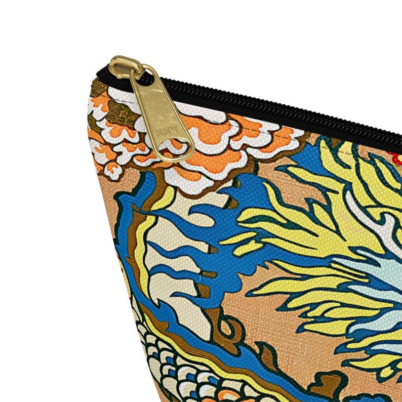 Mahjong Tiles Storage Bag Imperial Dragon Colorful Chinoiserie Pattern Tan image 3