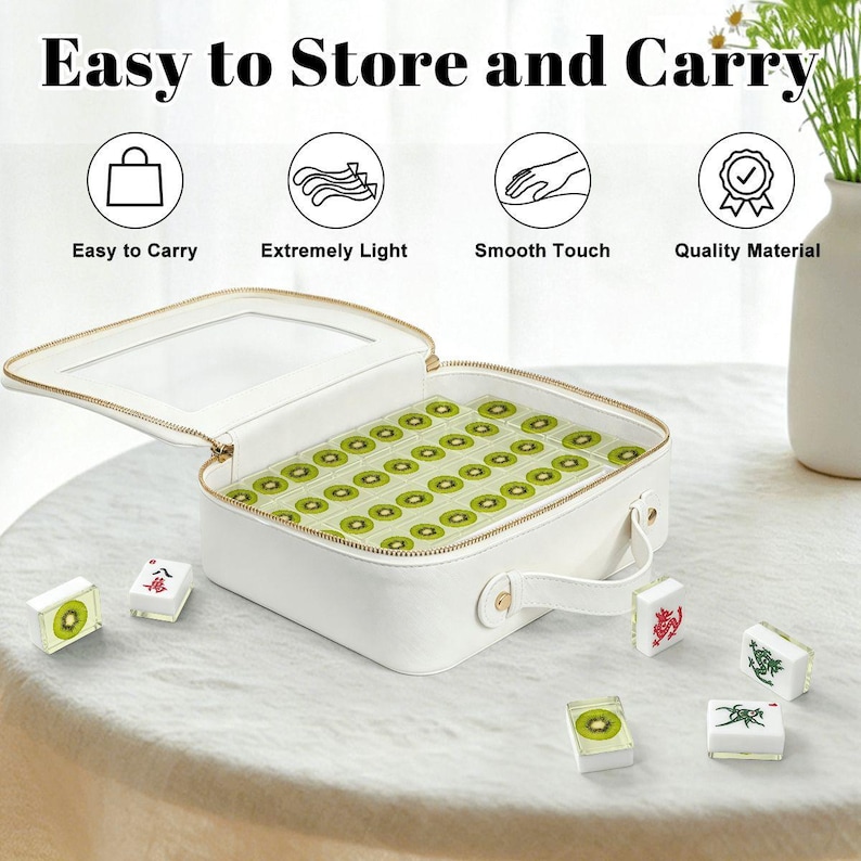 American Mahjong Tile Set Kiwi Fruit Motif Print Bright Lime Green image 4