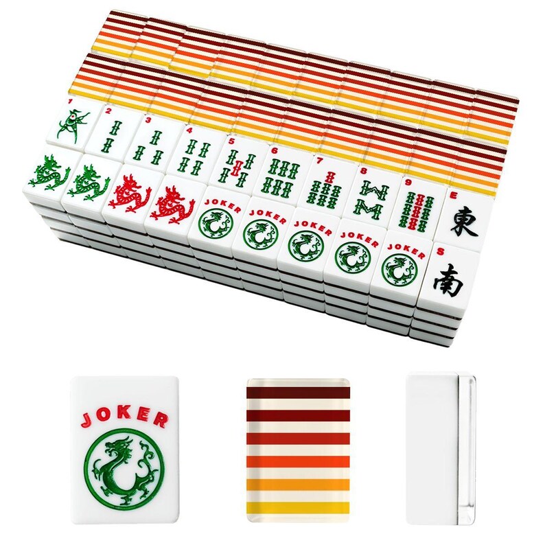 American Mahjong Tiles Set Autumn Stripe Pattern Burgundy Red Orange Yellow image 4