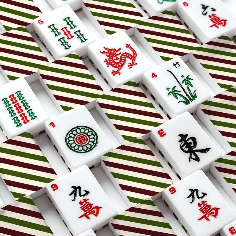 American Mahjong Tiles Vintage Christmas Diagonal Stripe Pattern Red Green Cream image 2